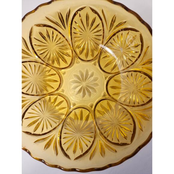 Anchor Hocking Vintage 2 Pc Chip And Dip Amber Pressed Medallion Glass Gold - Picture 5 of 9